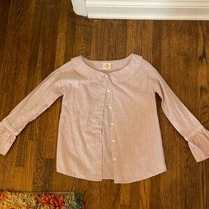 HAYDEN Girls gray, and pink striped T-shirt with buttons